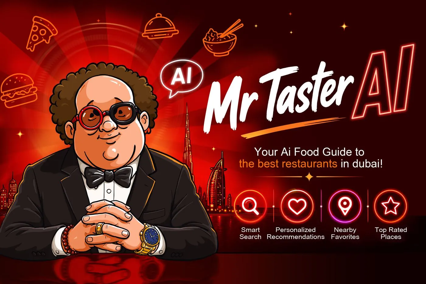 بنر Mr Taster AI؛ پلتفرم هوشمند کشف رستوران در دبی