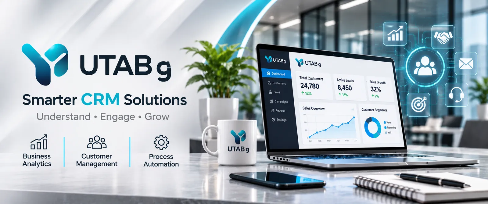 بنر یوتاب UTAB؛ راهکار هوشمند CRM برای تحلیل کسب‌وکار، مدیریت مشتریان و اتوماسیون فرآیندها